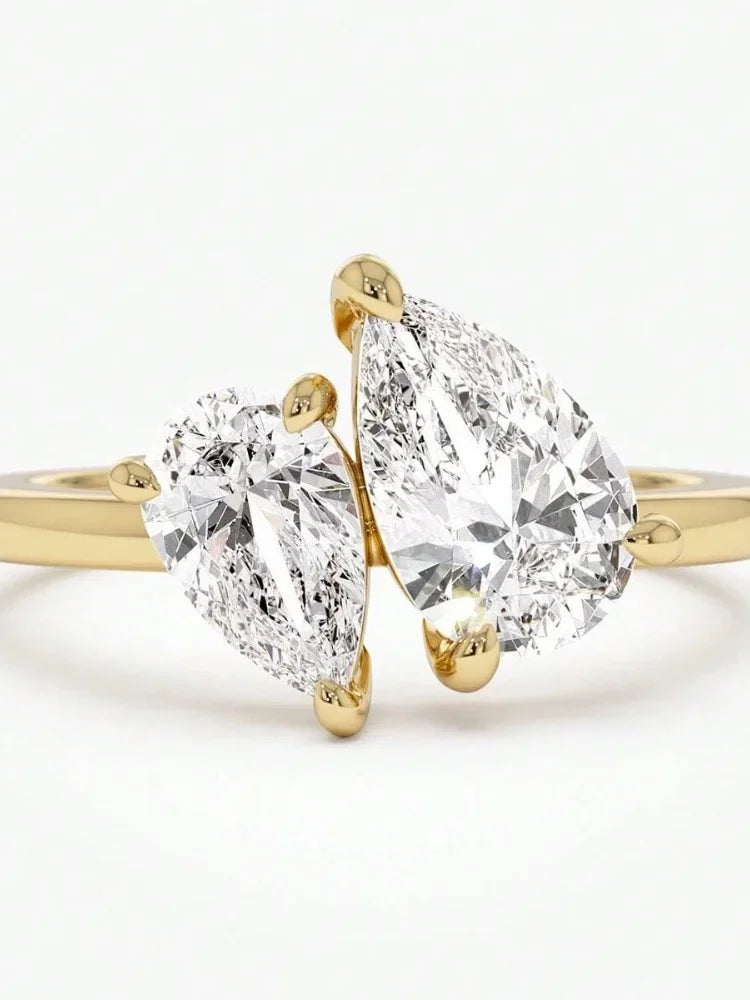 Asglam 925 Sterling Silver Simple Classic Zircon Water Drop Ring For Women Engagement Wedding Luxury High Quality Fine Jewelry