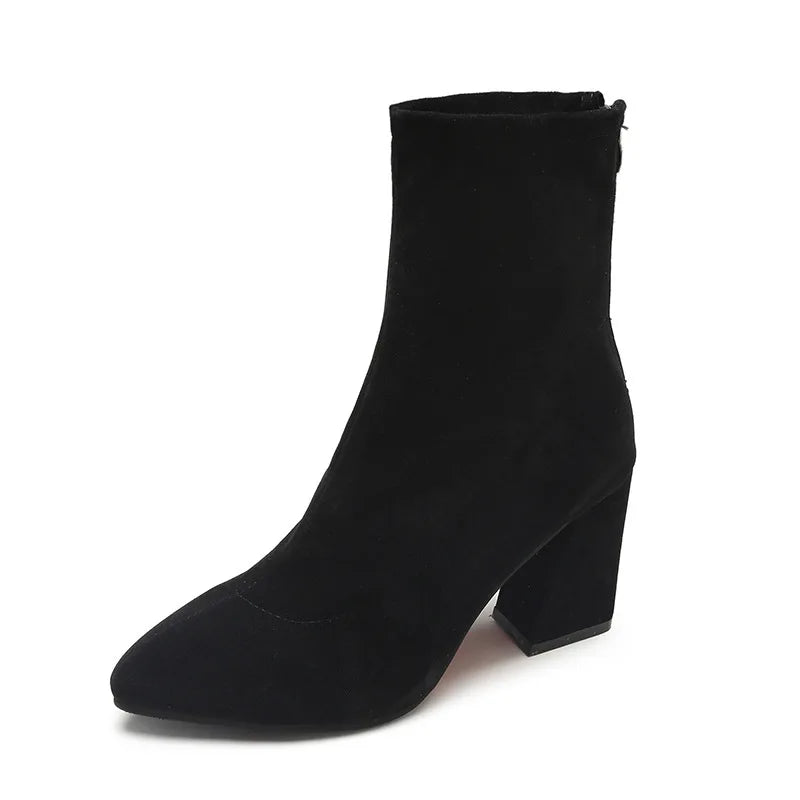 Short boots women's spring and autumn winter 2025 Korean version new thick heel pointed toe thick heel high heels