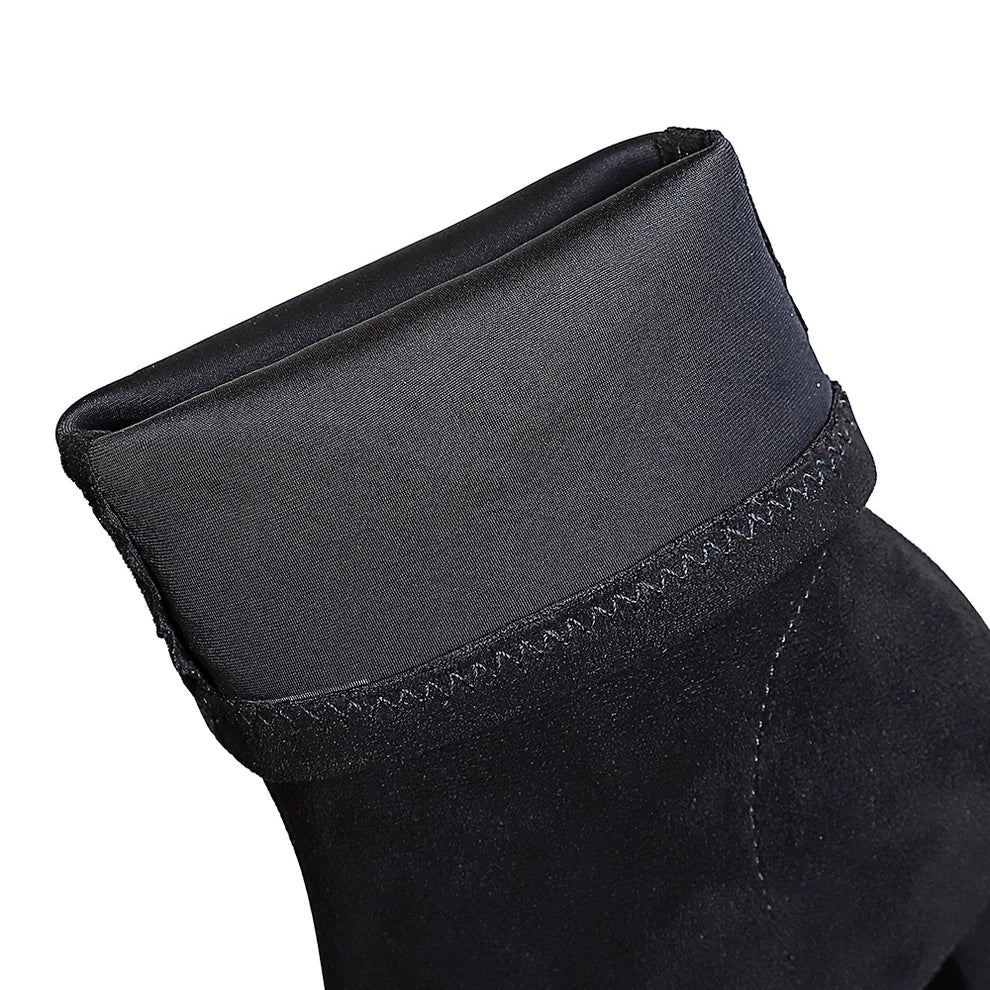 Women Winter Warm Plush 8cm High Square Heels Boots Female Concise Pointed Toe Mid Calf Shoes Lady Fashion Sewing Modern Booties